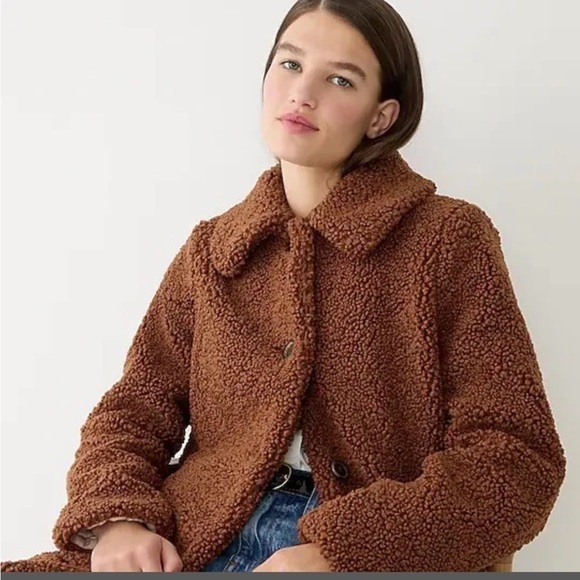 J. Crew long teddy coat faux fur sherpa persian lamb brown MP - Picture 11 of 12